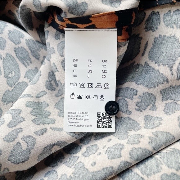 NWT Hugo Boss Dress Long Sleeve Midi Length Black & Brown Animal Print Size 8 - Picture 11 of 15